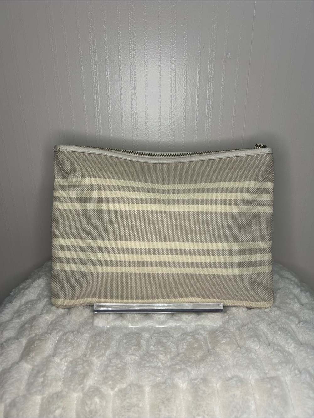 kate spade Neutral Striped Canvas Tassel Pouch in Beige and Cream - Picture 3 of 6